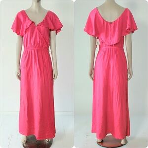Billabong Maxi Shawl Collar Sundress Hot Pink Womens M Cotton Modal Sleeveless